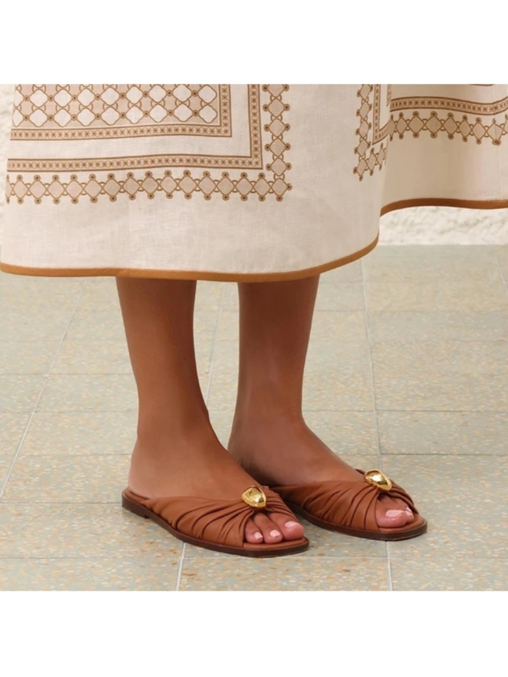 NWT Zimmerman Brown Leather Slide Sandals with Gold Accent